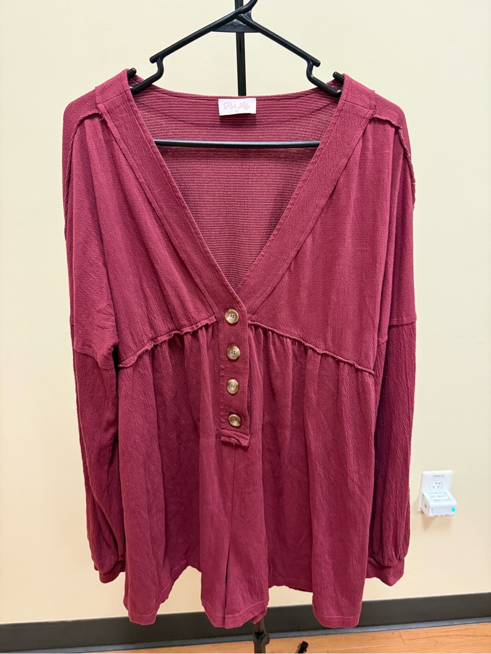 Pink Lily Dusty Red Long Sleeve Romper - L
